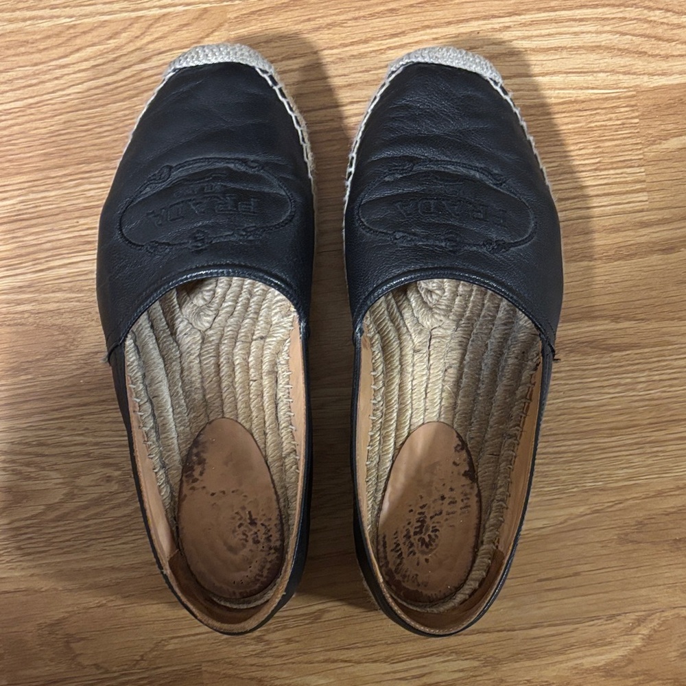 Prada Black Leather Espadrilles